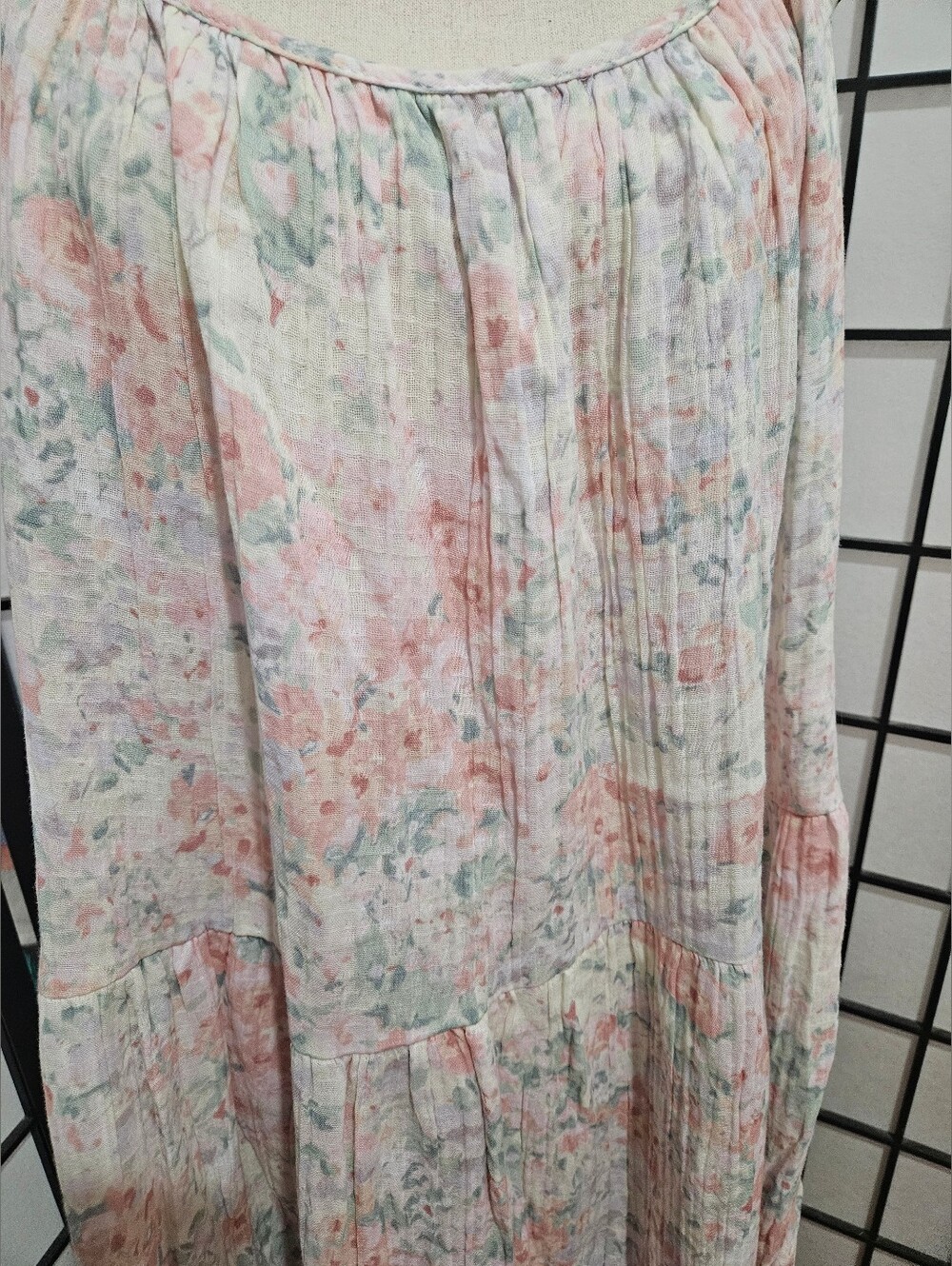 H&M Size Large Pastel Gauze Spaghetti Strap Tiered Maxi Dress